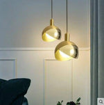 Suspension Led Verre Métal Doré Luminaire Chambre