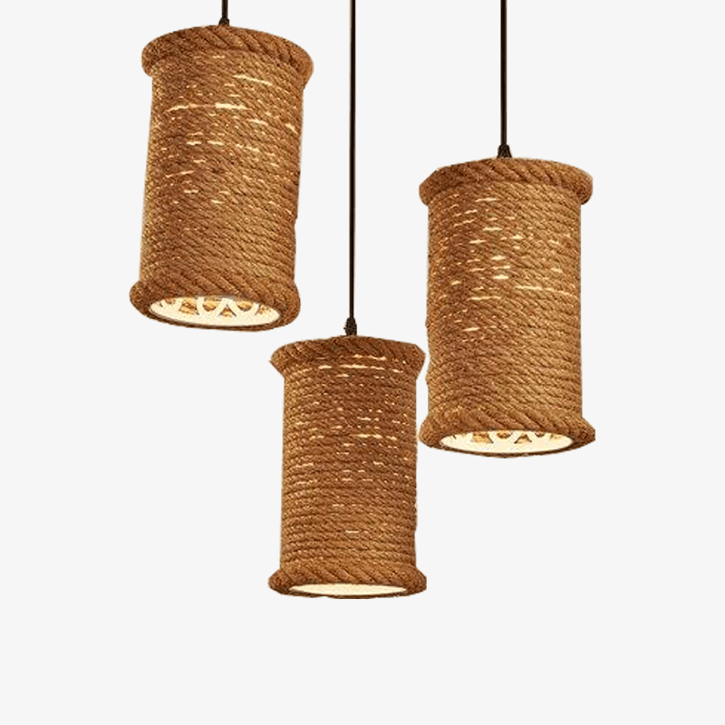 Retro LED-pendel med cylindrisk rottingskærm