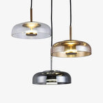 Suspension Verre Fumé Tige Dorée Amber Luminaire Chambre