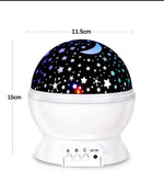 Veilleuse projecteur LED rotatif produisant un ciel étoilé